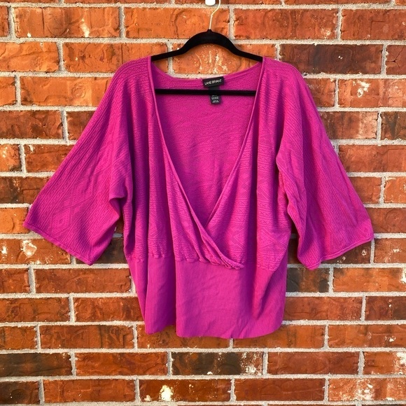 Lane Bryant Womens 26/28 Fuschia Wrap Vneck Crochet Knit Blouse Top - Picture 7 of 7